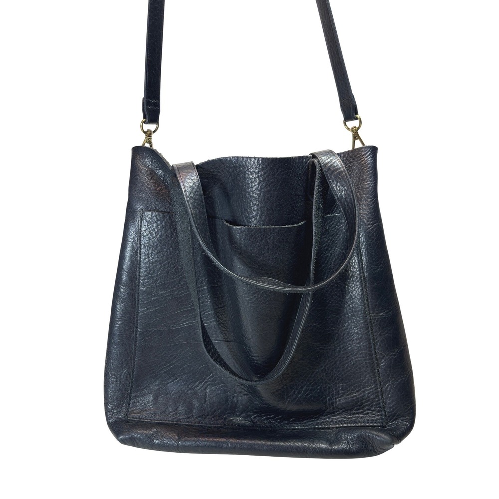 Madewell Medium Transport Tote Black Leather Crossbody Handbag - Picture 2 of 10
